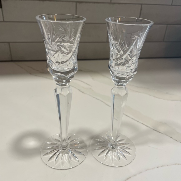 Crystal Clear Handcut 24% Lead Crystal Candle Holders Made In Poland - Picture 1 of 3